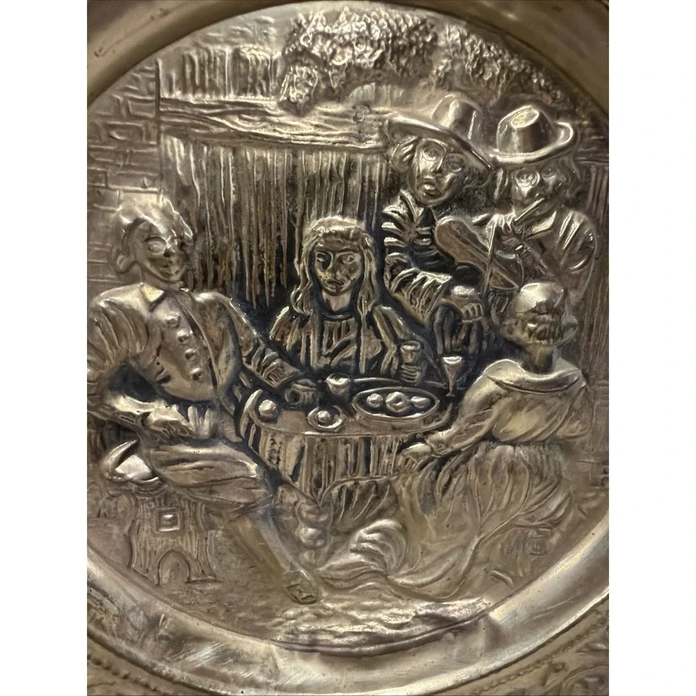 Set Of 2 Vintage Brass Metal Decor Wall Plate Made in England Pub Scenes
